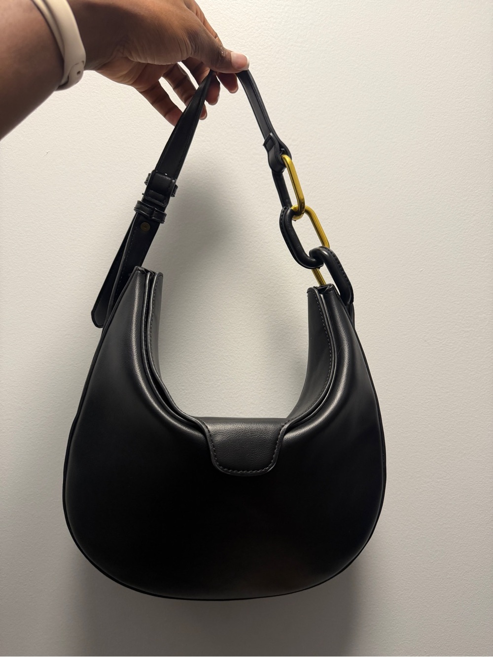Madison West Black Hobo Bag with Gold Chain Accent